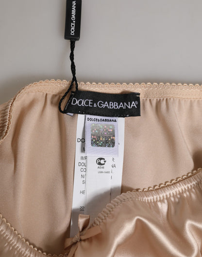 Dolce &amp; Gabbana Beige Seidensatin Blumenspitze Slip Slip Unterwäsche