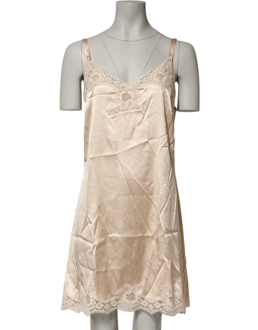 Dolce &amp; Gabbana – Nude – Chemise-Dessous-Kleid aus Seidenmischung mit Spitzenbesatz