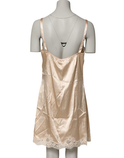 Dolce &amp; Gabbana – Nude – Chemise-Dessous-Kleid aus Seidenmischung mit Spitzenbesatz