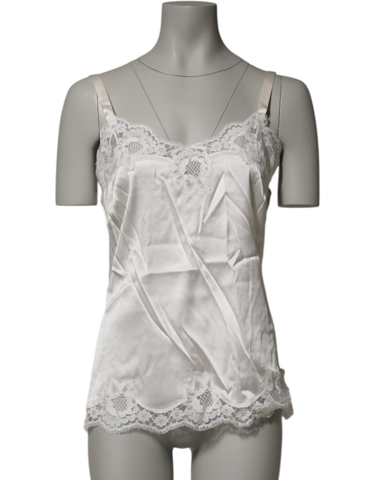 Dolce &amp; Gabbana Off White Floral Lace Tank Dessous Top Unterwäsche