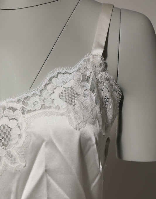 Dolce &amp; Gabbana Off White Floral Lace Tank Dessous Top Unterwäsche