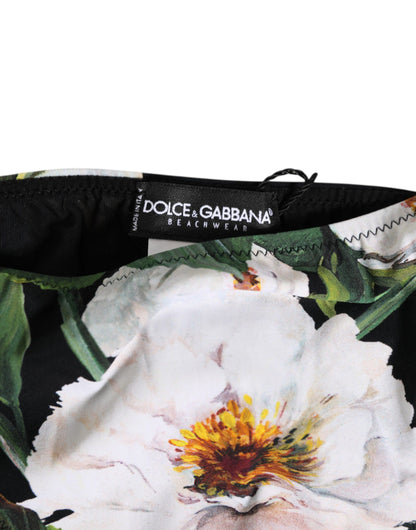 Dolce &amp; Gabbana – Schwarze Bikinihose mit seitlicher Schnürung und Blumenmuster