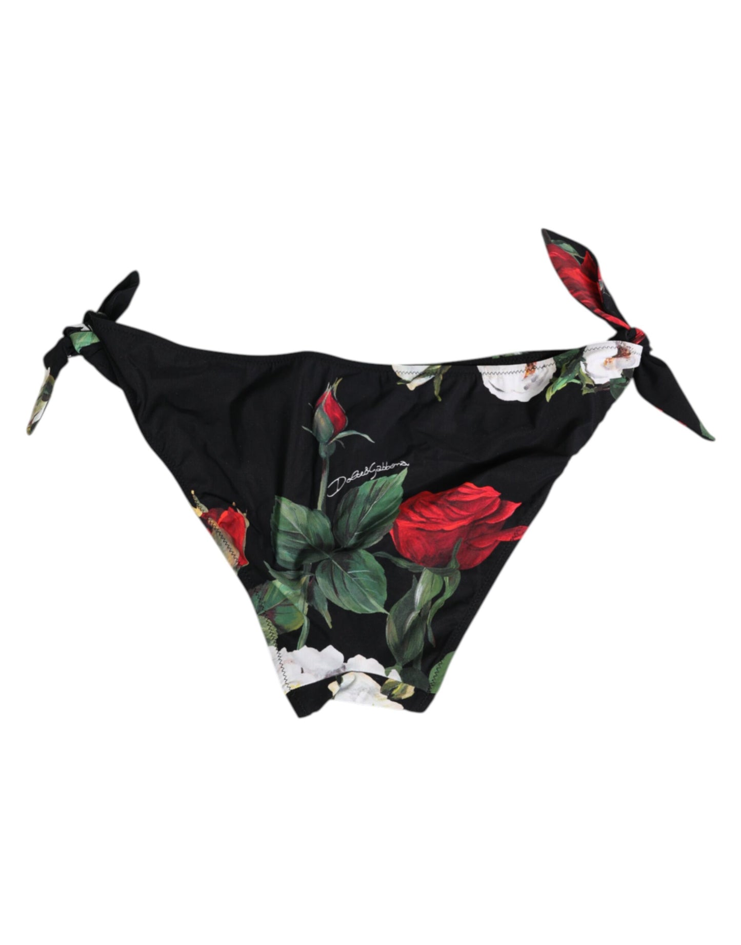 Dolce &amp; Gabbana – Schwarze Bikinihose mit seitlicher Schnürung und Blumenmuster