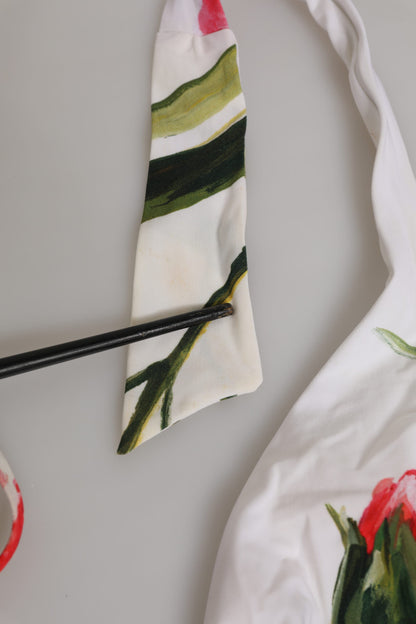 Dolce &amp; Gabbana – Weißer Badeanzug mit Blumenmuster, 2-teilig, Oberteil und Unterteil
