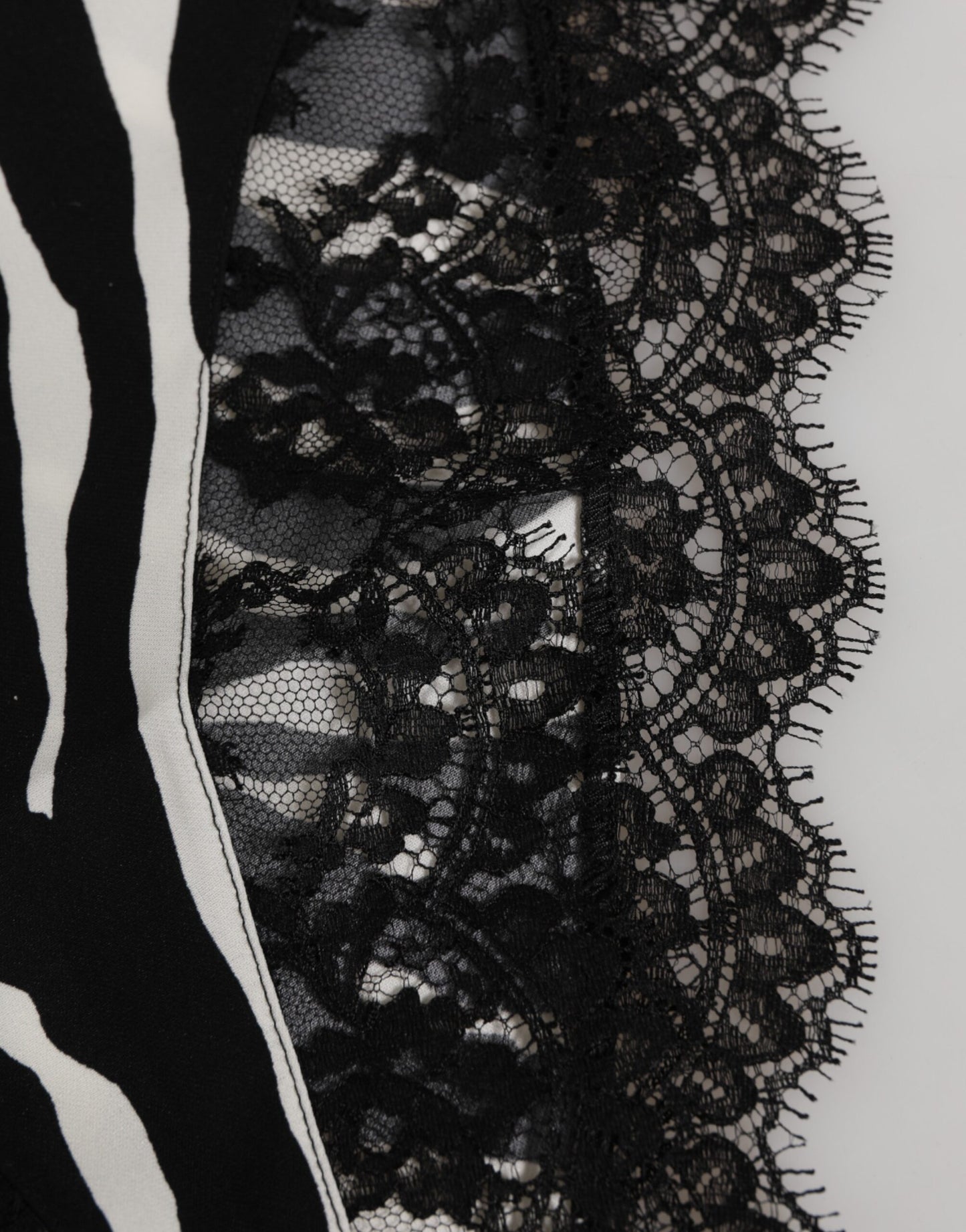 Dolce &amp; Gabbana – Schwarze, hoch taillierte Seidenunterwäsche mit Zebramuster und Spitze