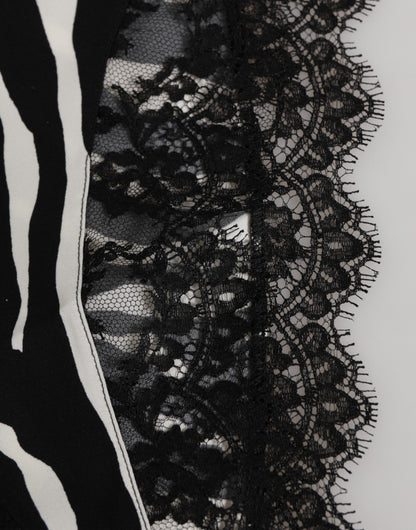 Dolce &amp; Gabbana – Schwarze, hoch taillierte Seidenunterwäsche mit Zebramuster und Spitze