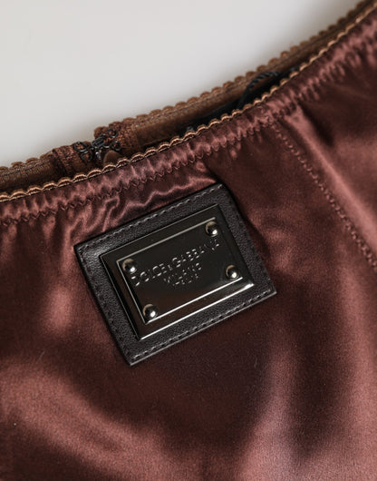 Dolce &amp; Gabbana – Braune Stretch-Hüftmiederhose aus Seide mit hoher Taille