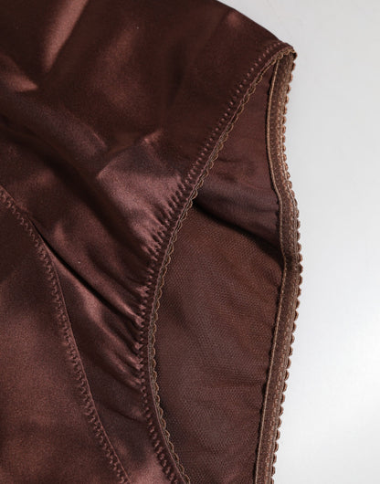Dolce &amp; Gabbana – Braune Stretch-Hüftmiederhose aus Seide mit hoher Taille
