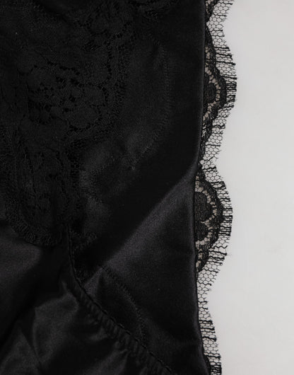 Dolce &amp; Gabbana – Slip aus schwarzer Seidensatin mit floraler Spitze