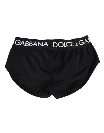 Dolce &amp; Gabbana – Schwarze Nylon-Shorts mit Logobund