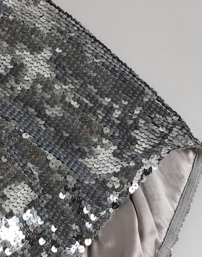 Dolce &amp; Gabbana – Silberfarbene Nylon-Unterhose mit Pailletten