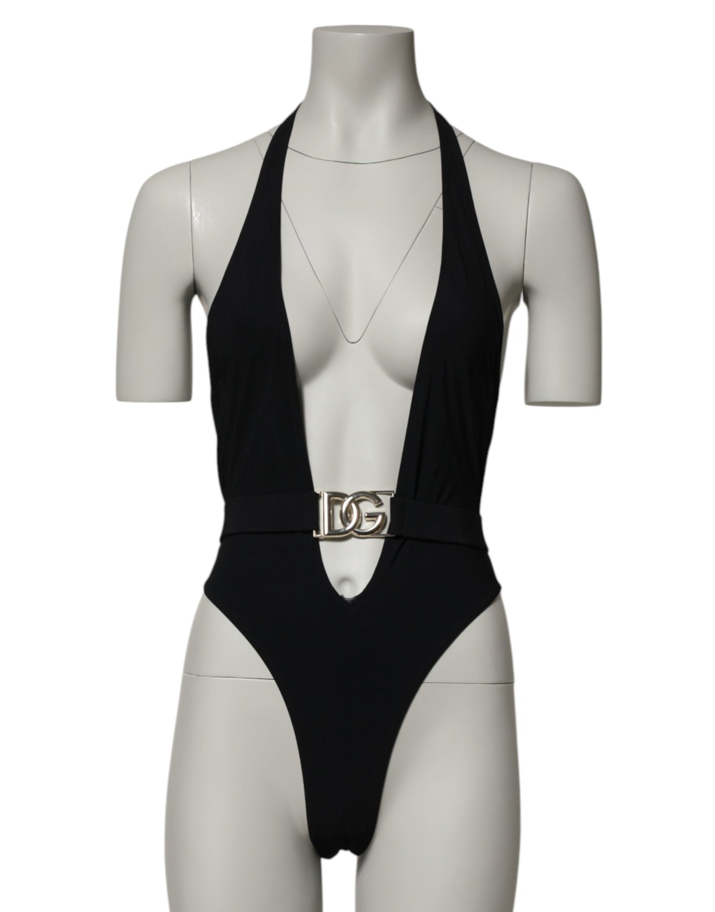 Dolce & Gabbana Black Nylon Deep V-Neck One Piece Swimwear