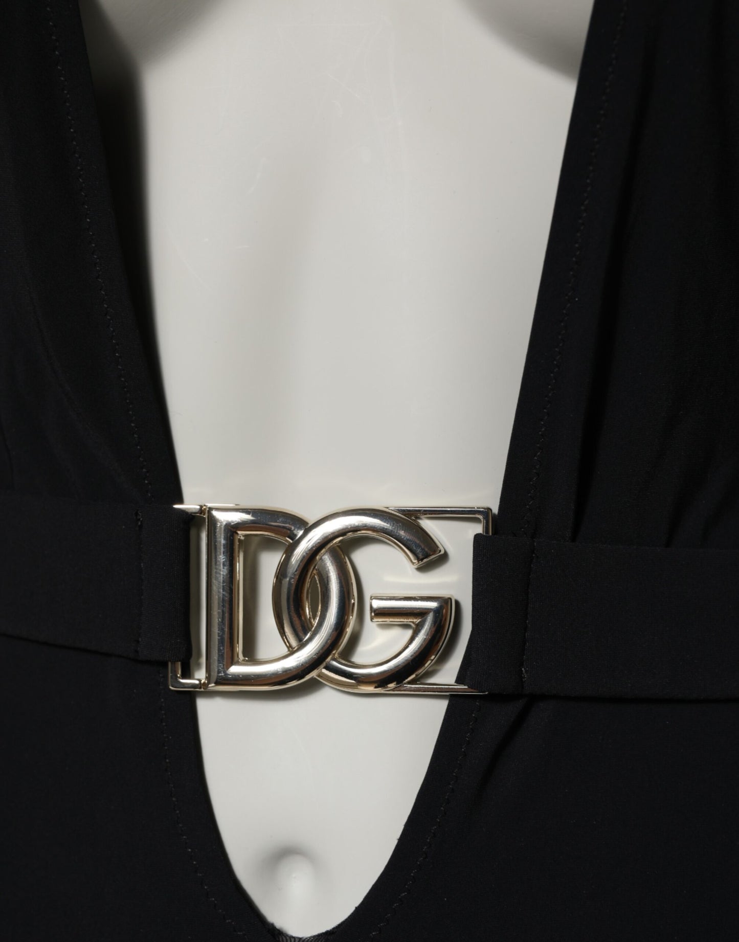 Dolce & Gabbana Black Nylon Deep V-Neck One Piece Swimwear