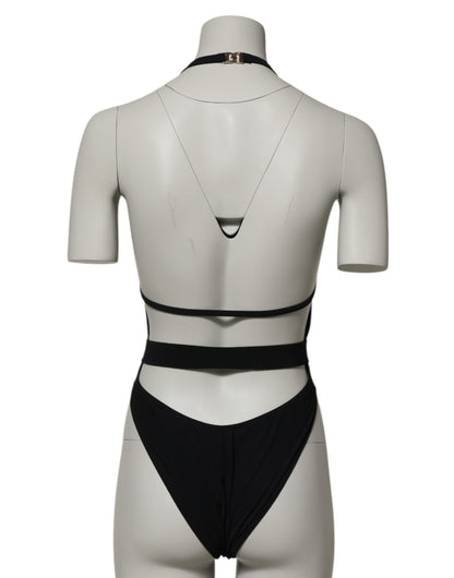 Dolce & Gabbana Black Nylon Deep V-Neck One Piece Swimwear