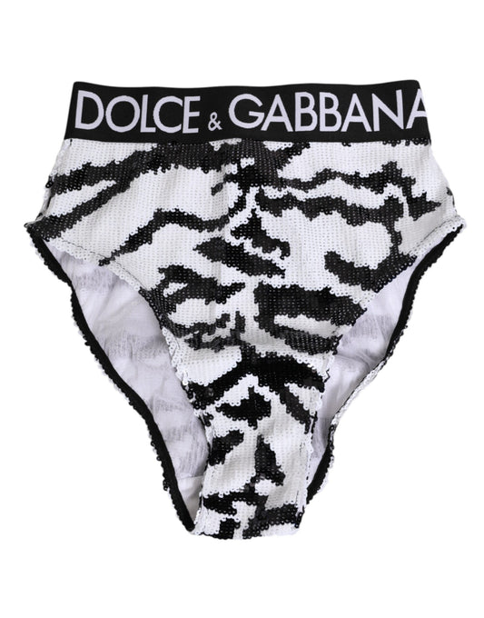 Dolce &amp; Gabbana – Hoch taillierte Slip-Unterhose mit Pailletten in Schwarz und Weiß