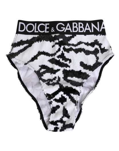 Dolce &amp; Gabbana – Hoch taillierte Slip-Unterhose mit Pailletten in Schwarz und Weiß