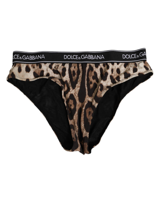 Dolce &amp; Gabbana – Braune Nylon-Höschen mit Leopardenmuster und hoher Taille