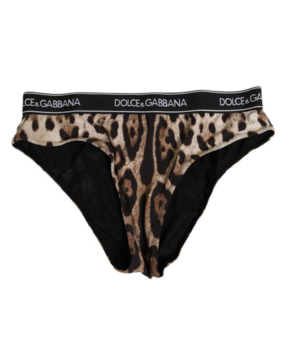 Dolce &amp; Gabbana – Braune Nylon-Höschen mit Leopardenmuster und hoher Taille