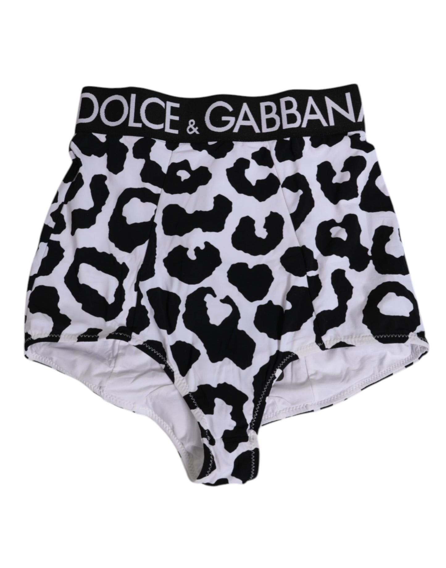 Dolce &amp; Gabbana – Weiße Nylon-Hüftmiederhose mit Leopardenmuster und hoher Taille