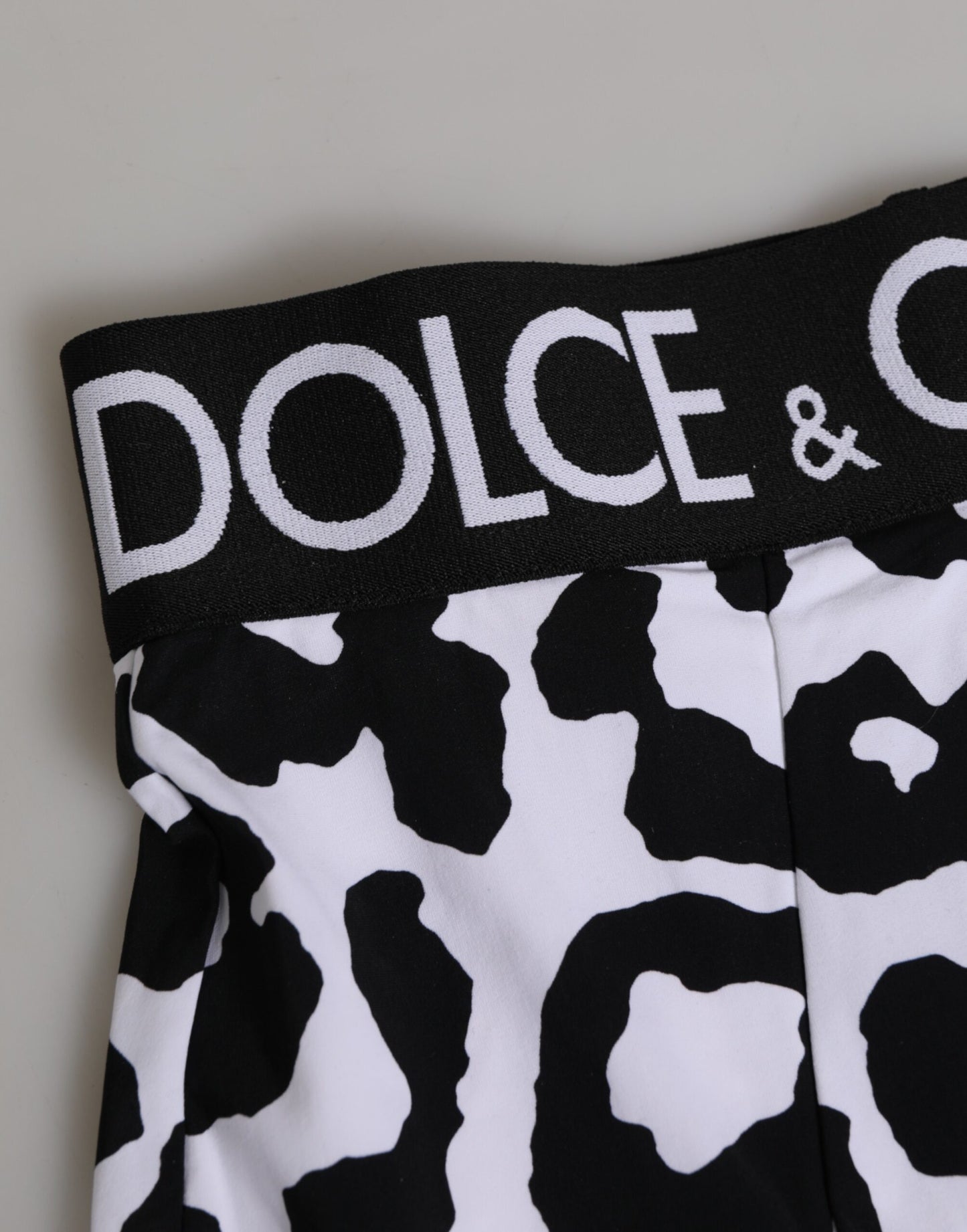 Dolce &amp; Gabbana – Weiße Nylon-Hüftmiederhose mit Leopardenmuster und hoher Taille