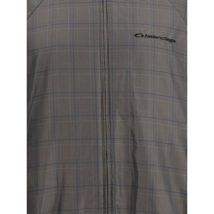 Balenciaga Reißverschlussjacke mit braun-blauem Karomuster