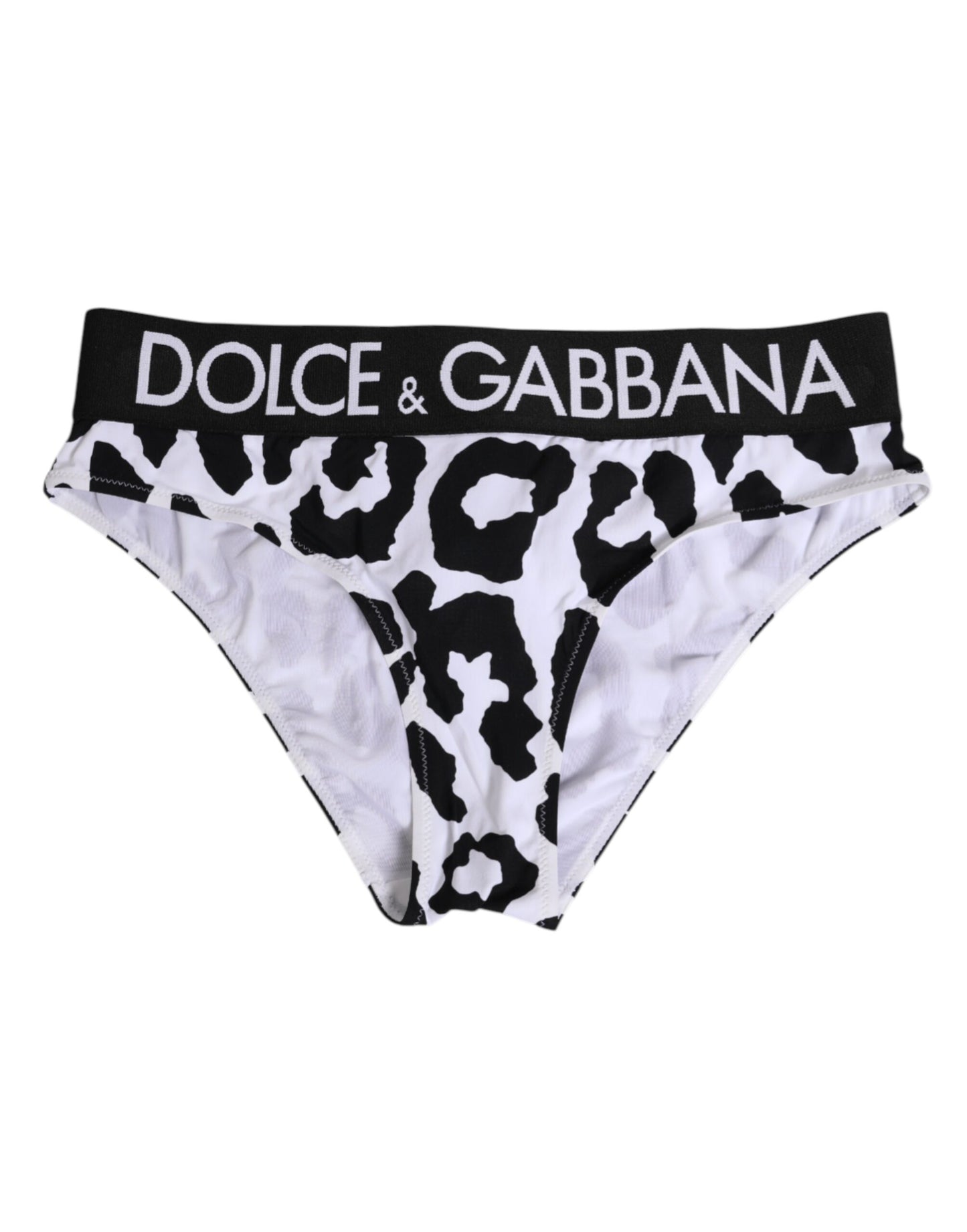 Dolce &amp; Gabbana – Weiße Nylon-Höschen mit Leopardenmuster und hoher Taille