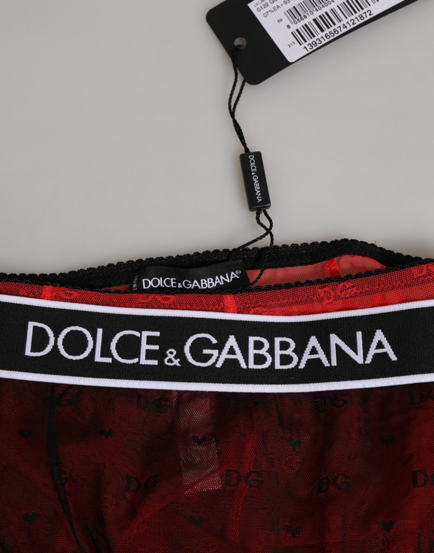 Dolce &amp; Gabbana – Schwarz-rote Nylon-Hüftmieder-Unterwäsche mit hoher Taille