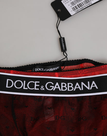 Dolce &amp; Gabbana – Schwarz-rote Nylon-Hüftmieder-Unterwäsche mit hoher Taille
