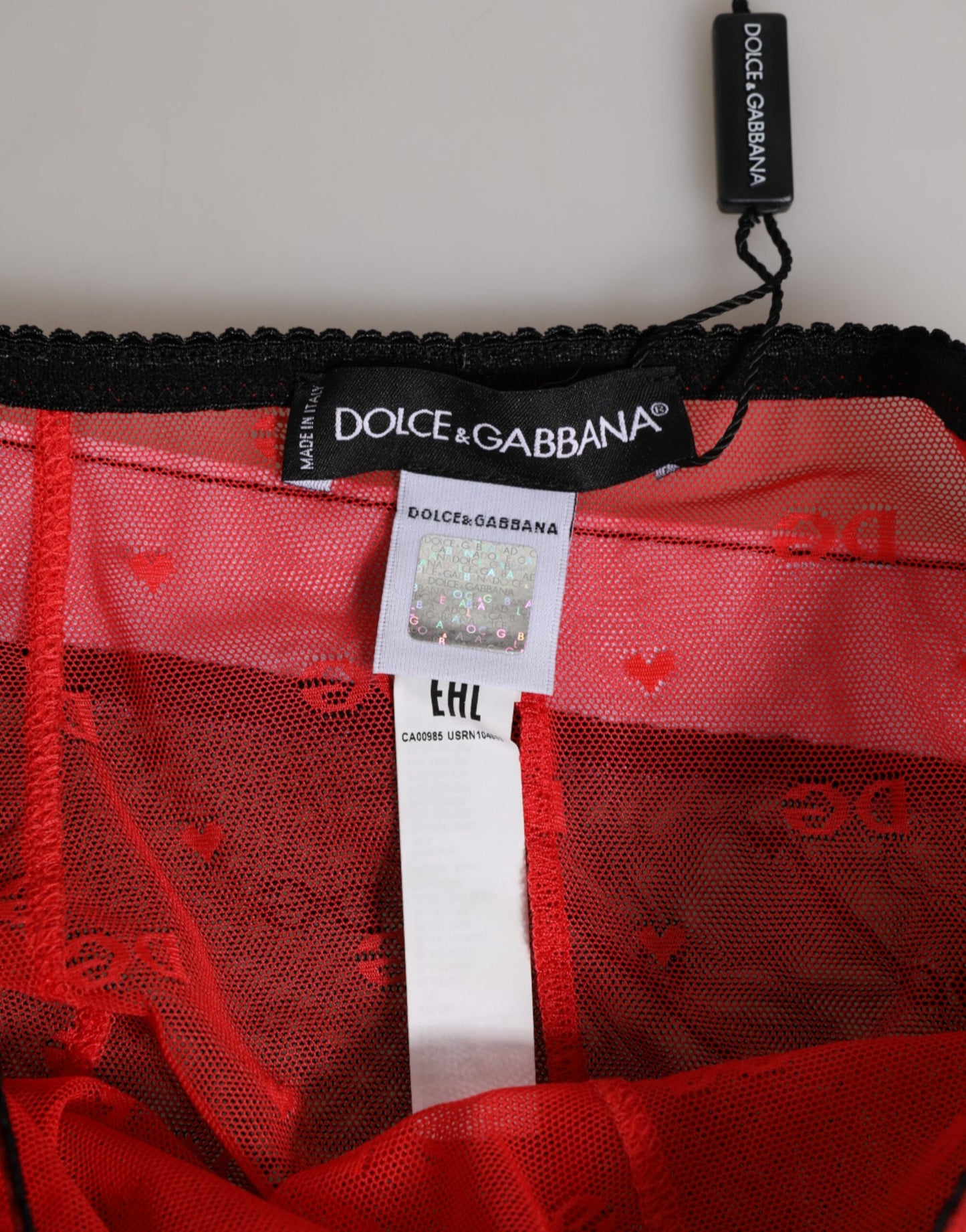 Dolce &amp; Gabbana – Schwarz-rote Nylon-Hüftmieder-Unterwäsche mit hoher Taille