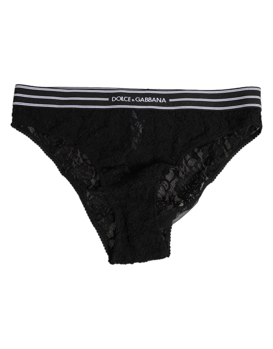 Dolce &amp; Gabbana – Hochtaillierte Slip-Unterhose aus schwarzem Nylon mit Spitze