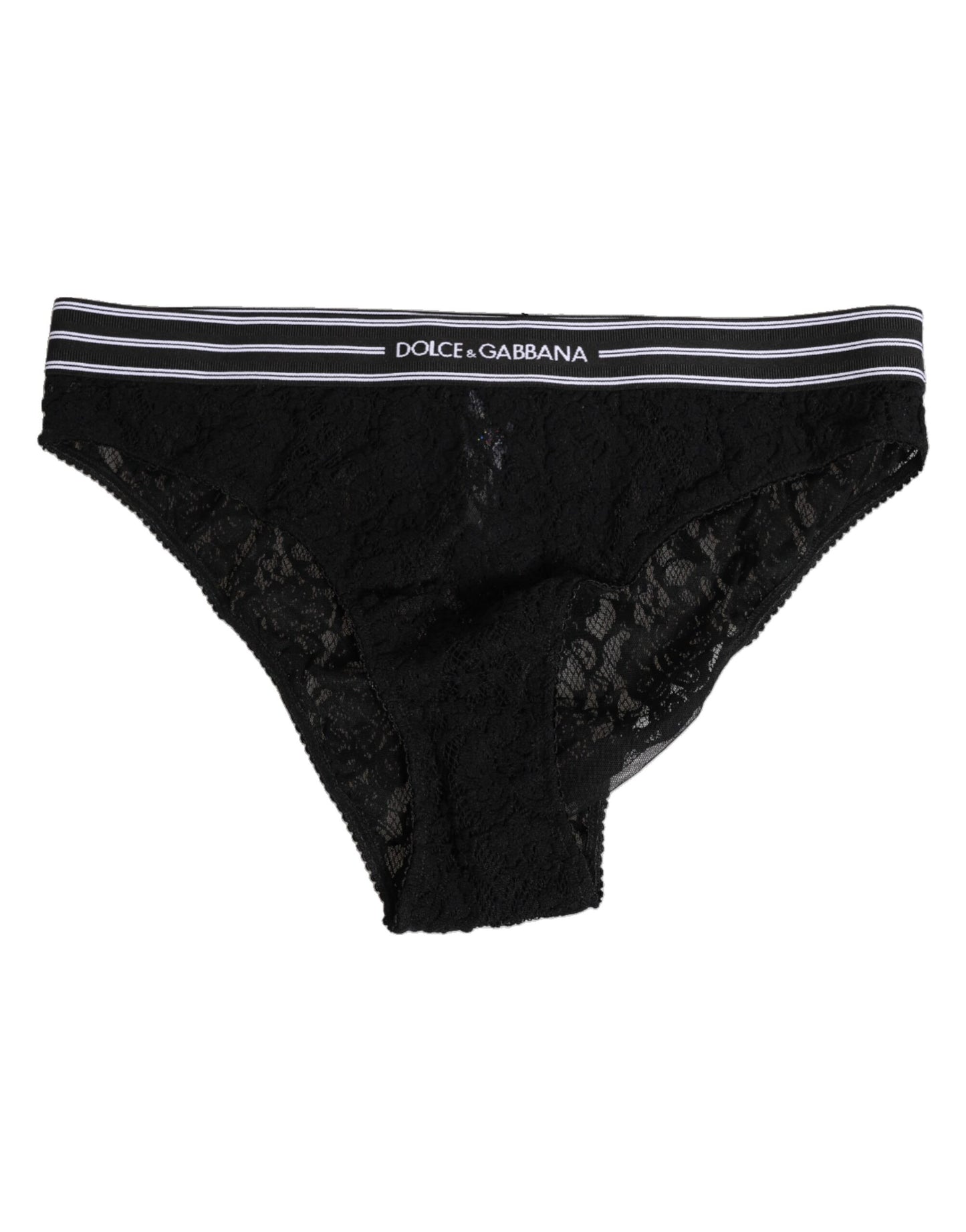 Dolce &amp; Gabbana – Hochtaillierte Slip-Unterhose aus schwarzem Nylon mit Spitze
