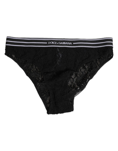 Dolce &amp; Gabbana – Hochtaillierte Slip-Unterhose aus schwarzem Nylon mit Spitze