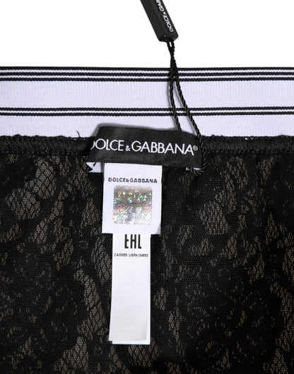 Dolce &amp; Gabbana – Hochtaillierte Slip-Unterhose aus schwarzem Nylon mit Spitze