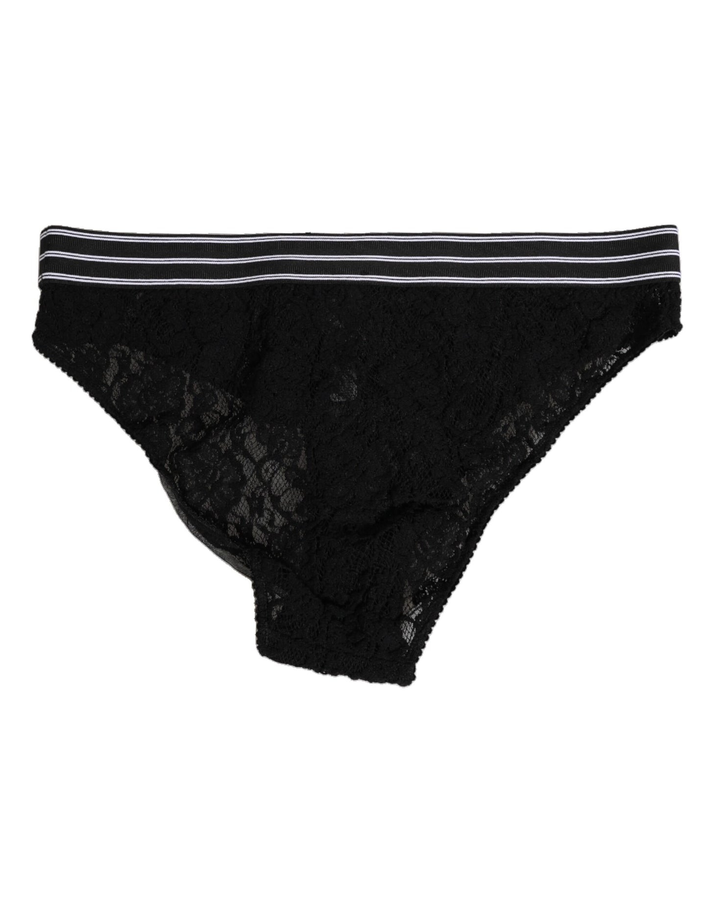 Dolce &amp; Gabbana – Hochtaillierte Slip-Unterhose aus schwarzem Nylon mit Spitze