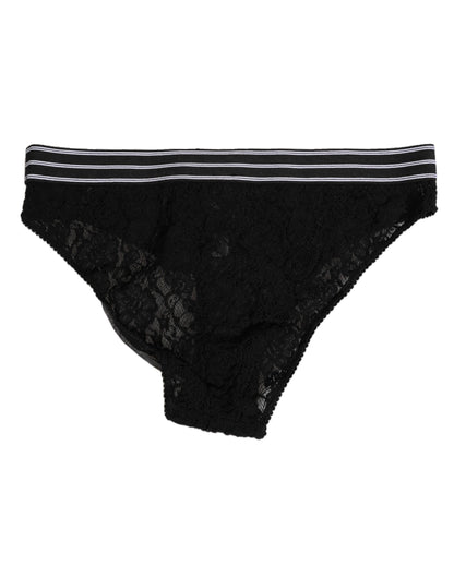 Dolce &amp; Gabbana – Hochtaillierte Slip-Unterhose aus schwarzem Nylon mit Spitze