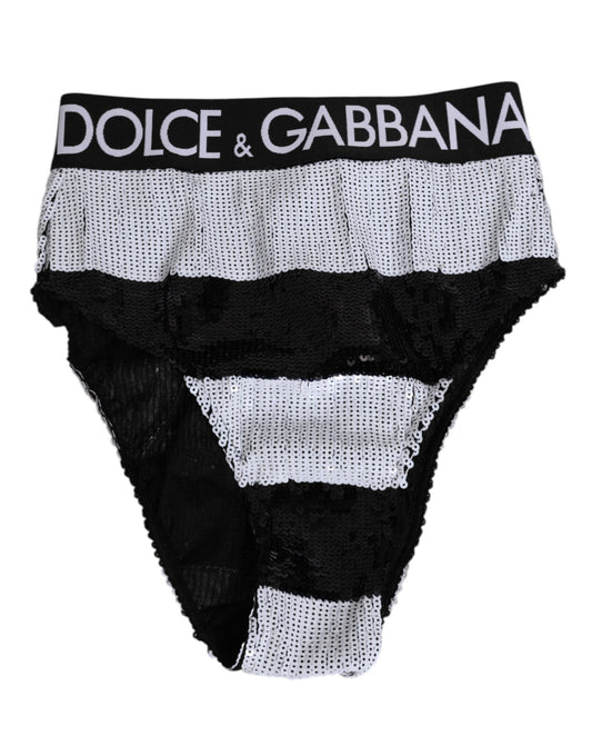 Dolce &amp; Gabbana – Hoch taillierte Slip-Unterhose mit Pailletten in Schwarz und Weiß