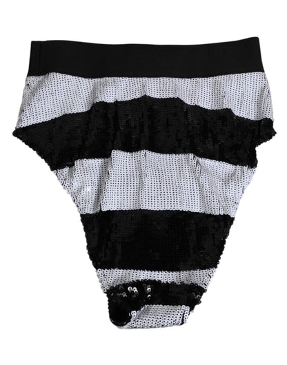 Dolce &amp; Gabbana – Hoch taillierte Slip-Unterhose mit Pailletten in Schwarz und Weiß