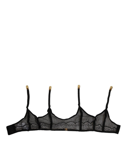 Dolce &amp; Gabbana – Schwarze Strumpfhose mit Blumenspitze und Nylonriemen