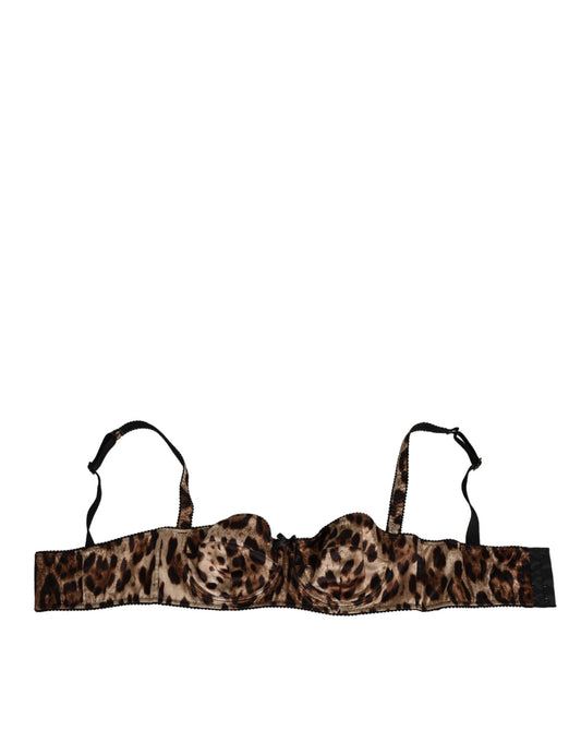 Dolce &amp; Gabbana Braune Balconnet-BH-Unterwäsche aus Seide mit Leopardenmuster