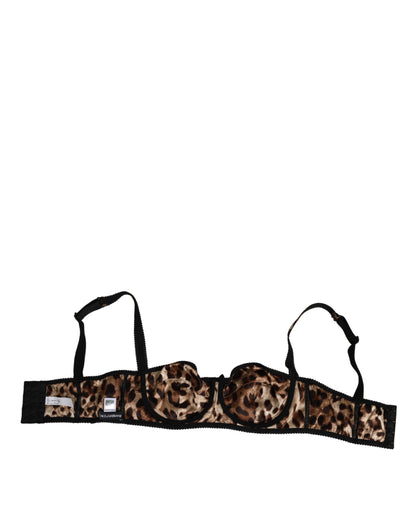 Dolce &amp; Gabbana Braune Balconnet-BH-Unterwäsche aus Seide mit Leopardenmuster