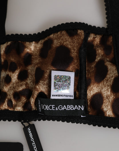 Dolce &amp; Gabbana Braune Balconnet-BH-Unterwäsche aus Seide mit Leopardenmuster