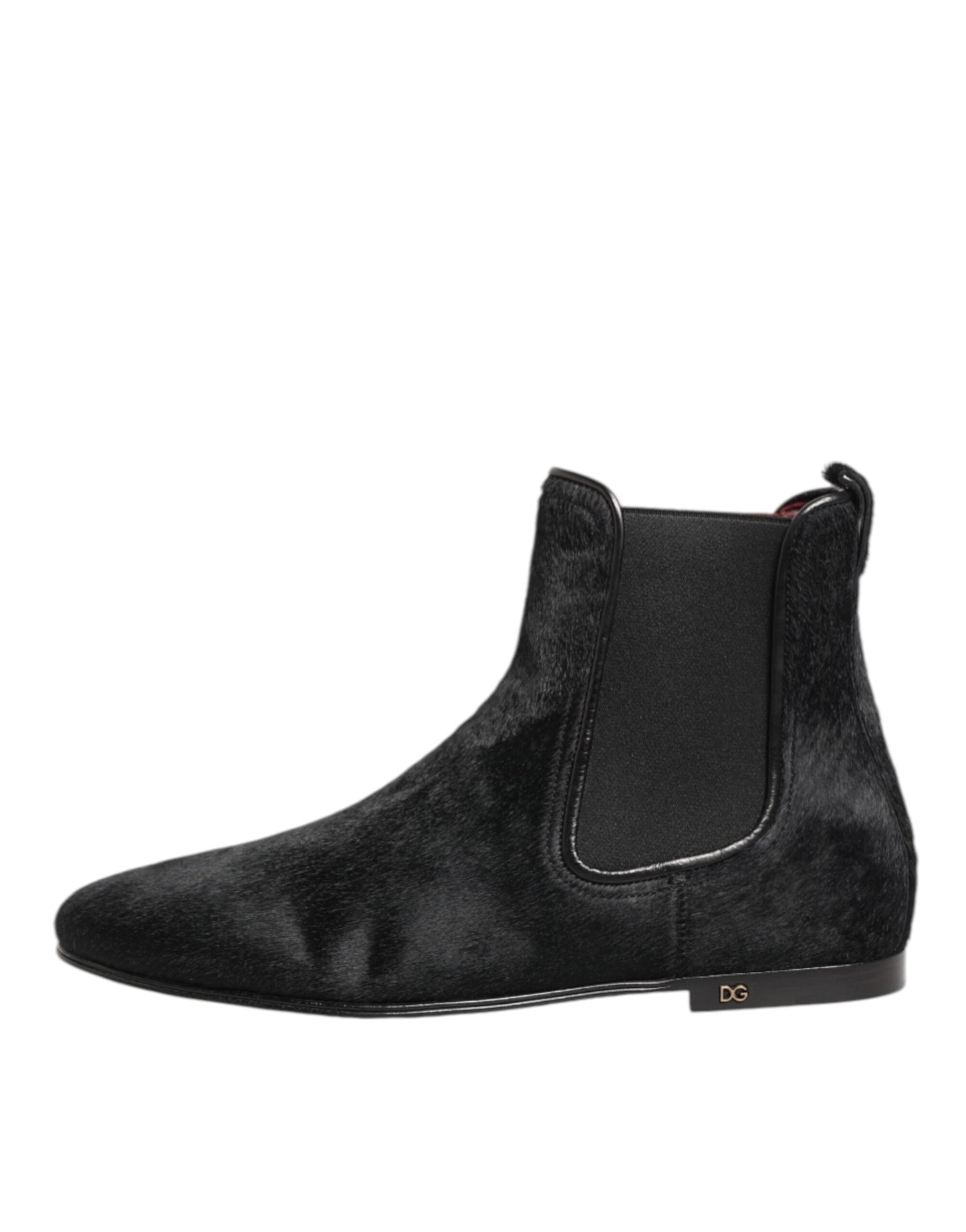 Dolce &amp; Gabbana Schwarzes Leder Pelz Männer CHELSEA Stiefel Schuhe