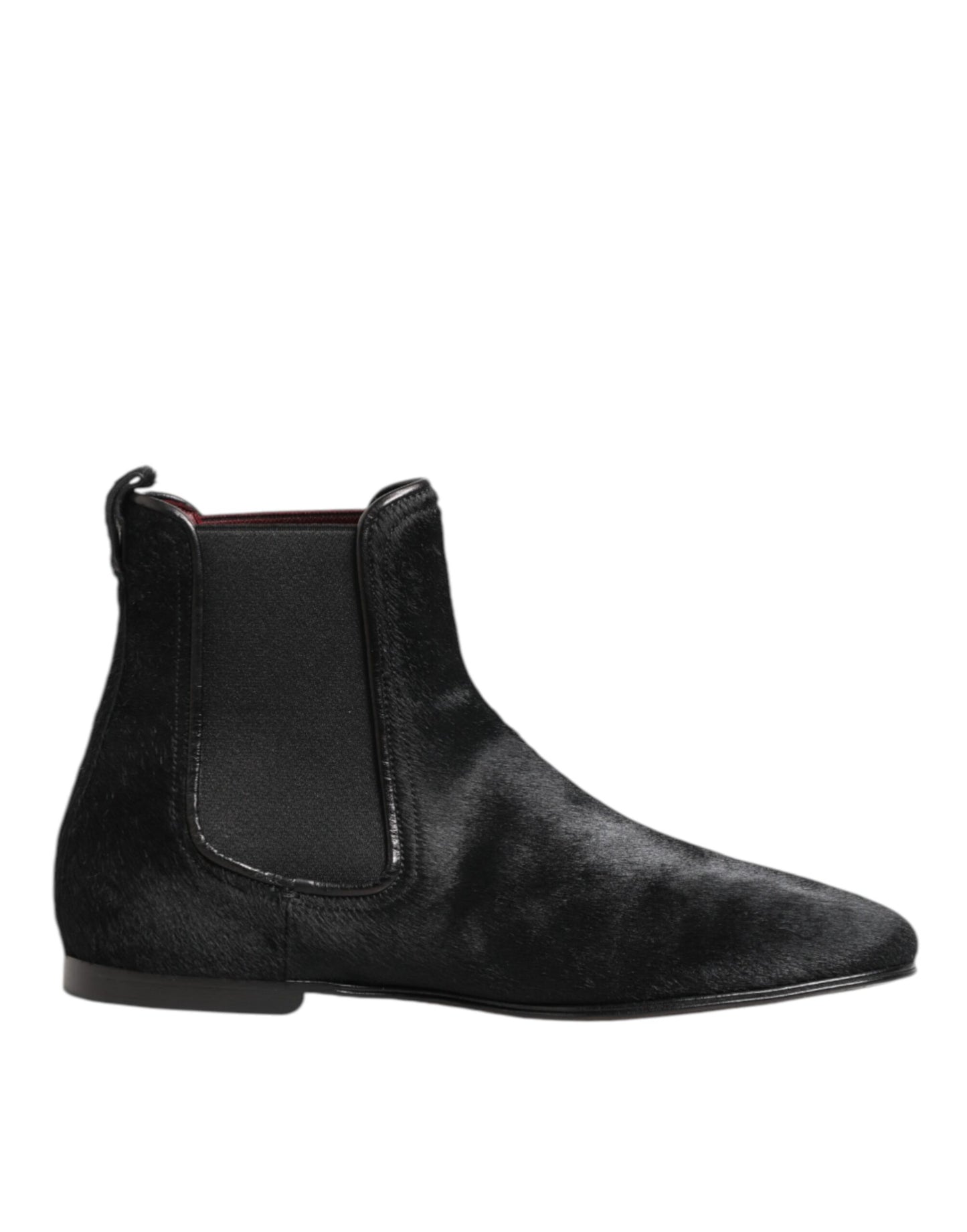 Dolce &amp; Gabbana Schwarzes Leder Pelz Männer CHELSEA Stiefel Schuhe
