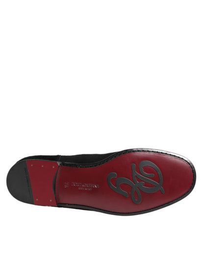 Dolce &amp; Gabbana Schwarzes Leder Pelz Männer CHELSEA Stiefel Schuhe