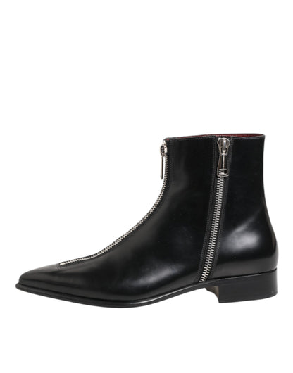 Dolce &amp; Gabbana Schwarzes Kalbsleder Herren KURZE Stiefel Schuhe
