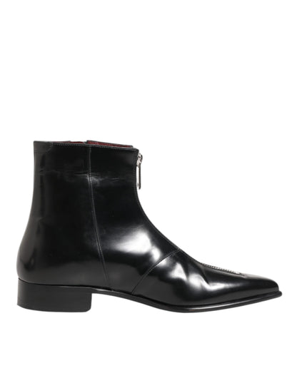 Dolce &amp; Gabbana Schwarzes Kalbsleder Herren KURZE Stiefel Schuhe