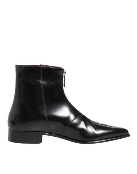 Dolce &amp; Gabbana Schwarzes Kalbsleder Herren KURZE Stiefel Schuhe
