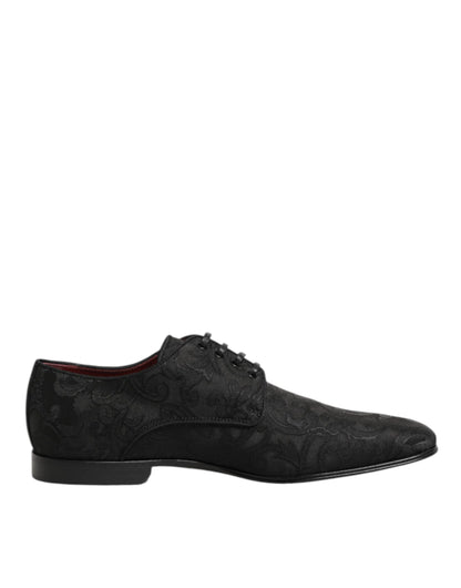Dolce &amp; Gabbana – Derby-Schnürschuhe aus schwarzem Brokat für Herren