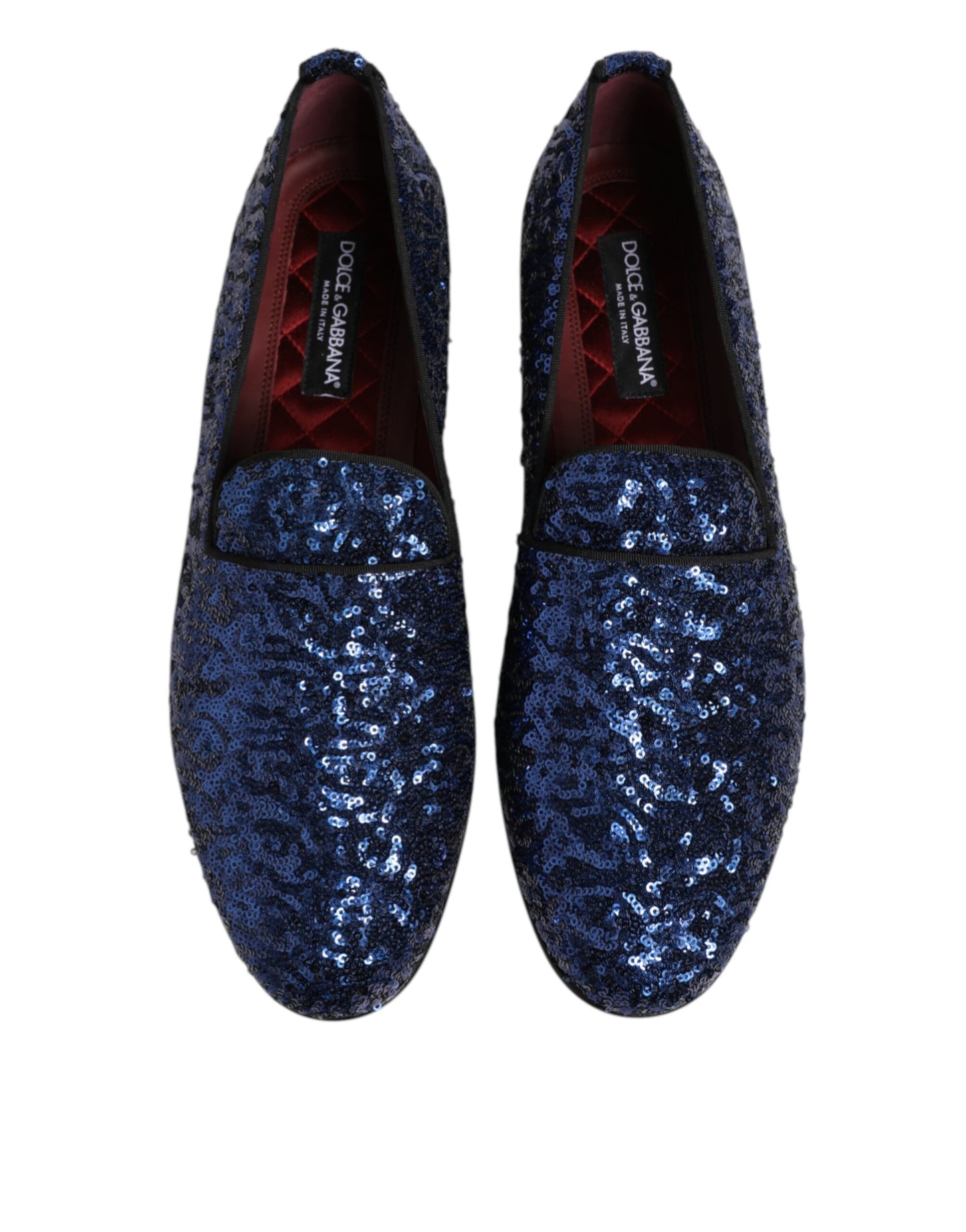 Dolce &amp; Gabbana Blaue Loafer mit Pailletten Hausschuhe Herren Abendschuhe