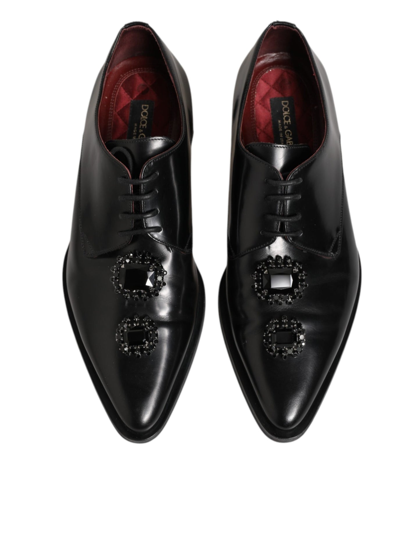 Dolce &amp; Gabbana – Derby-Schuhe aus schwarzem Leder mit Kristallen